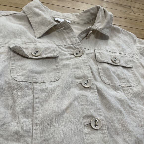 Charter Club Petite 100% Linen Shacket Womens PM M Shirt Jacket Beige Grunge* - Picture 14 of 16